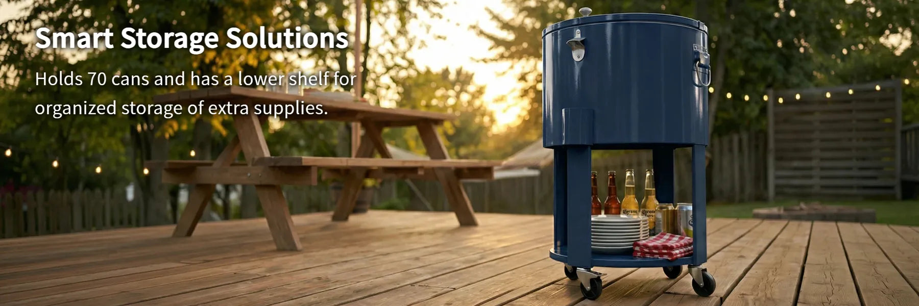SUNJOY 60 Quart Patio Rooling Cooler Cart with Bottle Opener, Shelf and Lockable Wheels - Blue