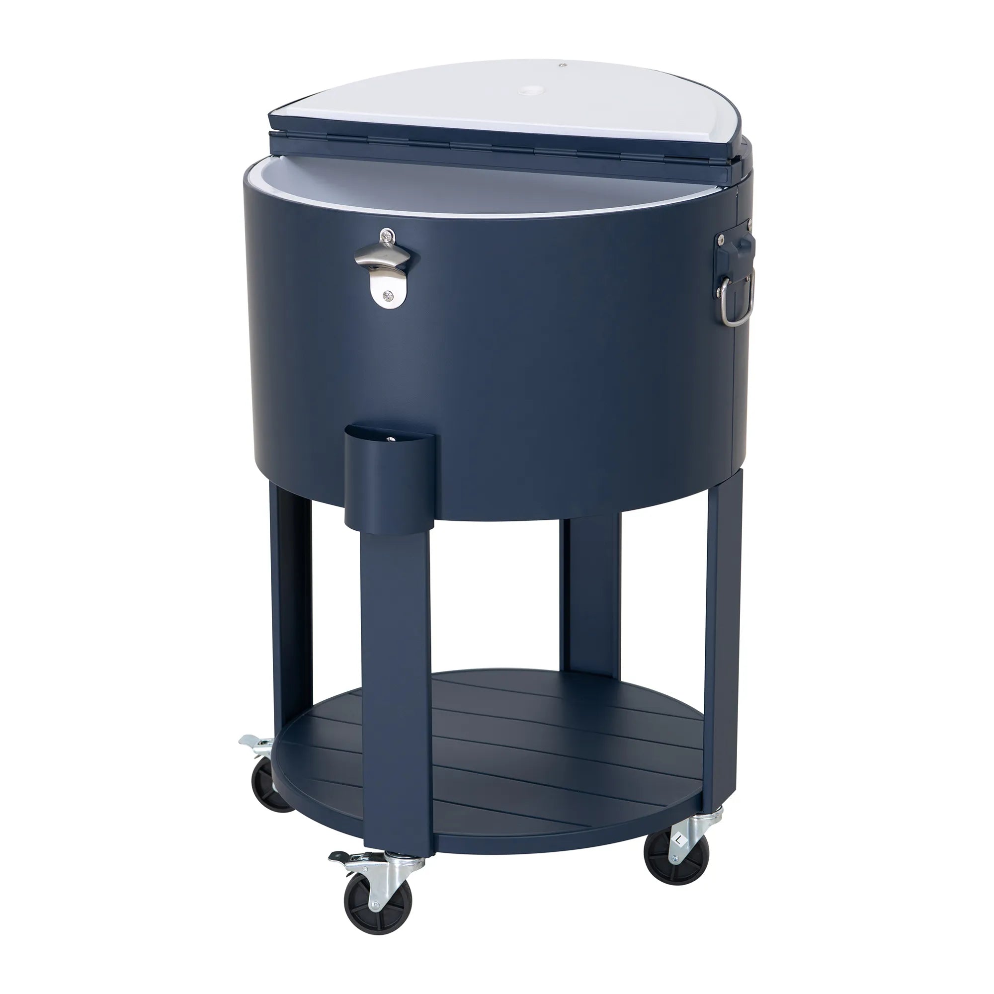 SUNJOY 60 Quart Patio Rooling Cooler Cart with Bottle Opener, Shelf and Lockable Wheels - Blue