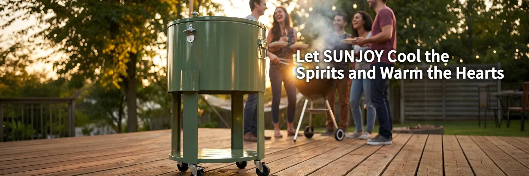 SUNJOY 60 Quart Patio Rooling Cooler Cart with Bottle Opener, Shelf and Lockable Wheels - Green