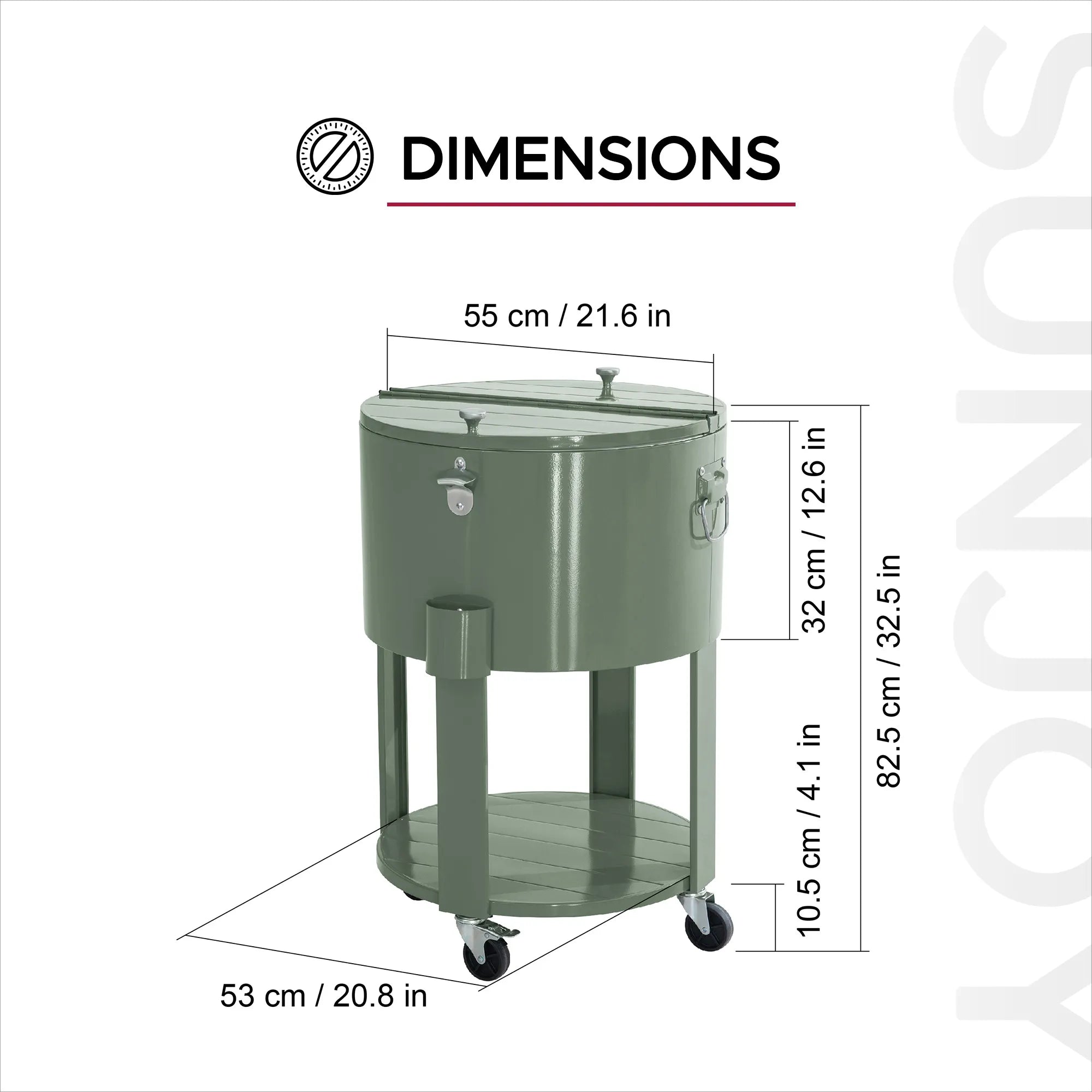 SUNJOY 60 Quart Patio Rooling Cooler Cart with Bottle Opener, Shelf and Lockable Wheels - Green