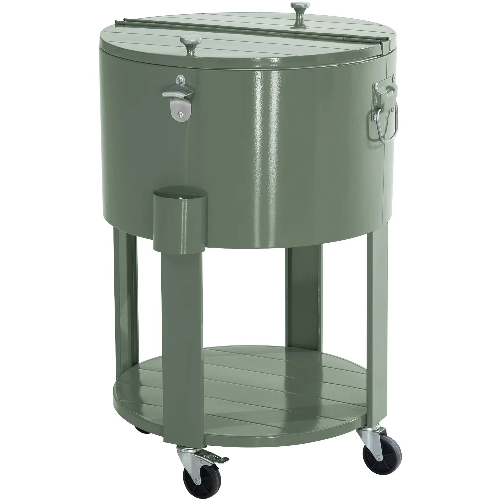 SUNJOY 60 Quart Patio Rooling Cooler Cart with Bottle Opener, Shelf and Lockable Wheels - Green