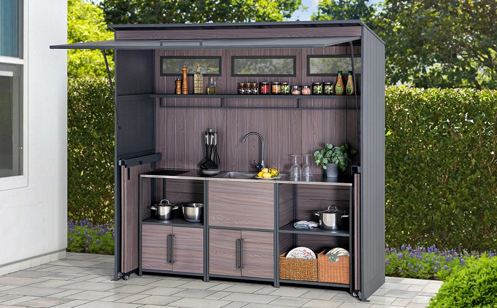 SUNJOY Fleetwood Outdoor Grill Kitchen with Outdoor Kitchen Cabinets, Shelves, and Sink Options - Outdoor Kitchen Shelf