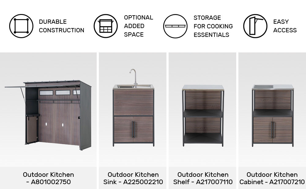 SUNJOY Fleetwood Outdoor Grill Kitchen with Outdoor Kitchen Cabinets, Shelves, and Sink Options - Outdoor Kitchen Shelf