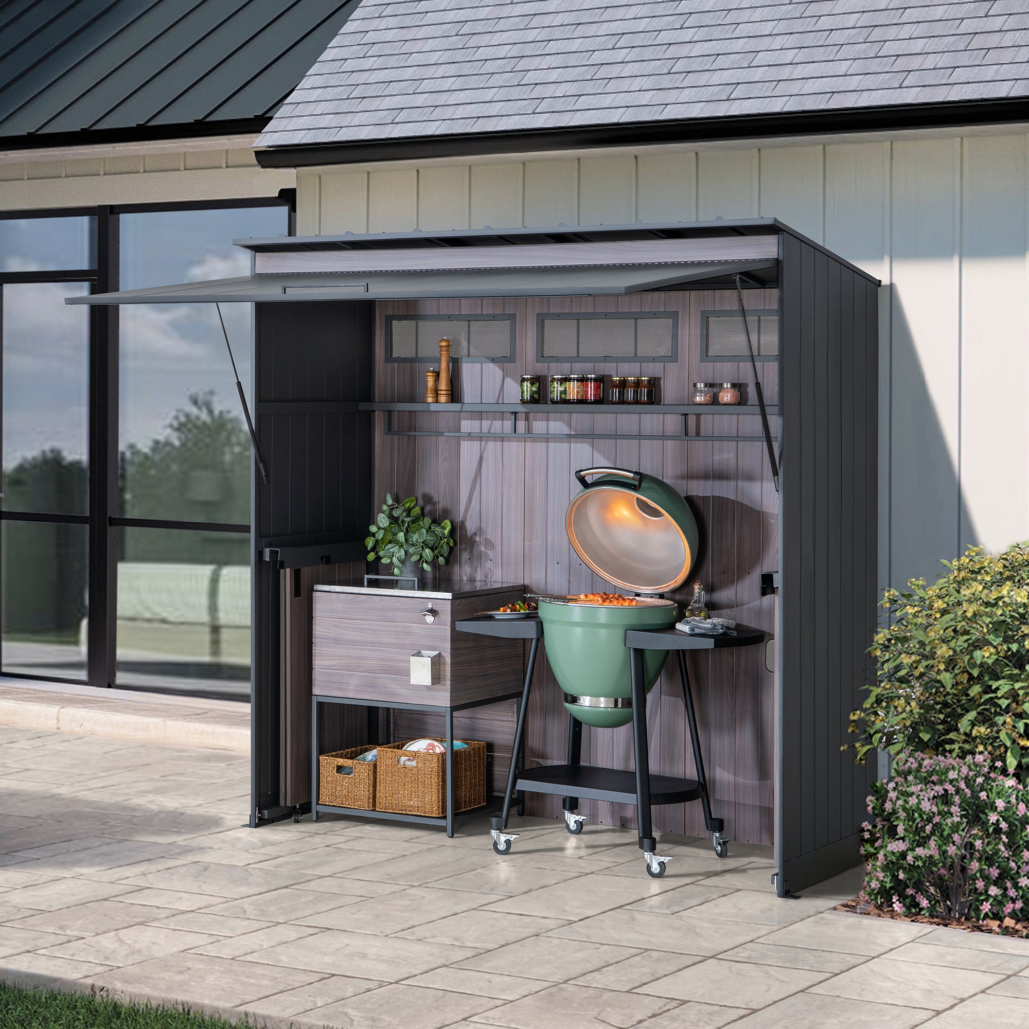 SUNJOY Fleetwood Outdoor Grill Kitchen with Outdoor Kitchen Cabinets, Shelves, and Sink Options.