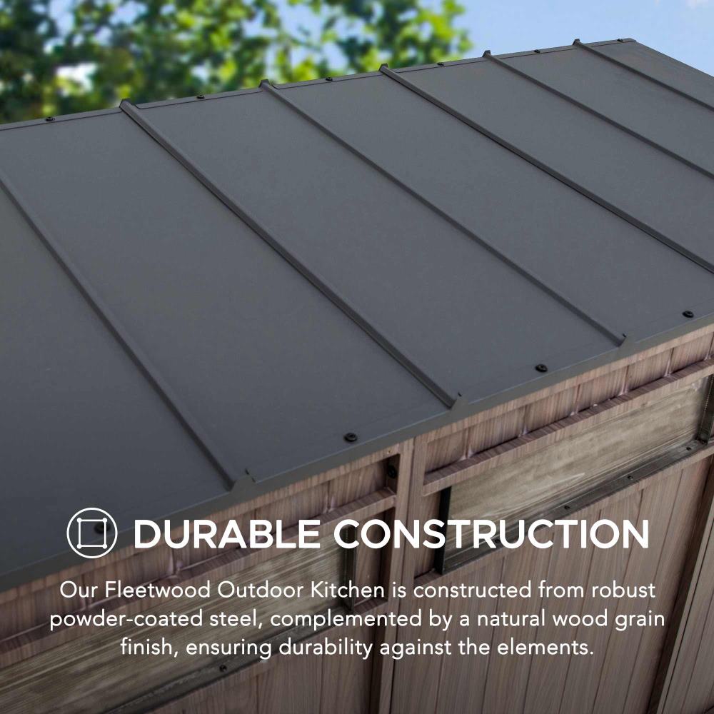 SUNJOY Fleetwood Outdoor Grill Kitchen with Outdoor Kitchen Cabinets, Shelves, and Sink Options.