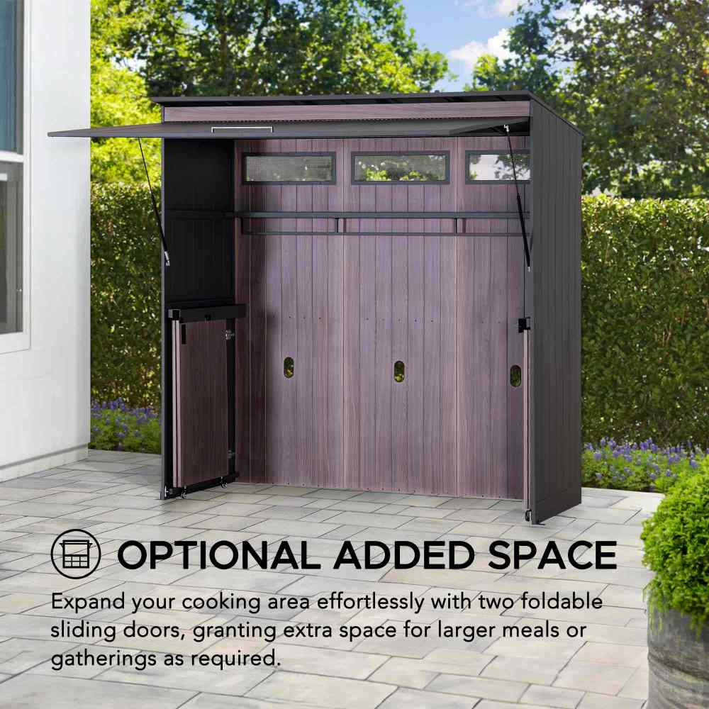 SUNJOY Fleetwood Outdoor Grill Kitchen with Outdoor Kitchen Cabinets, Shelves, and Sink Options.