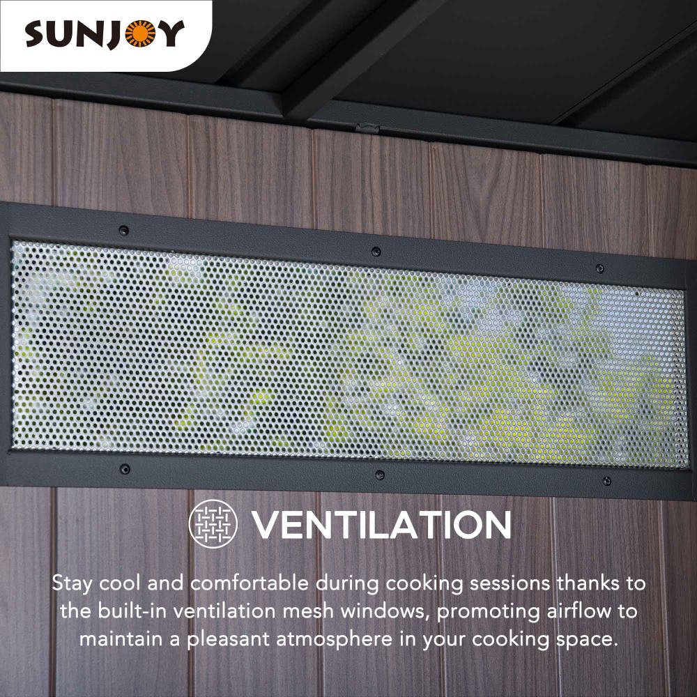 SUNJOY Fleetwood Outdoor Grill Kitchen with Outdoor Kitchen Cabinets, Shelves, and Sink Options.