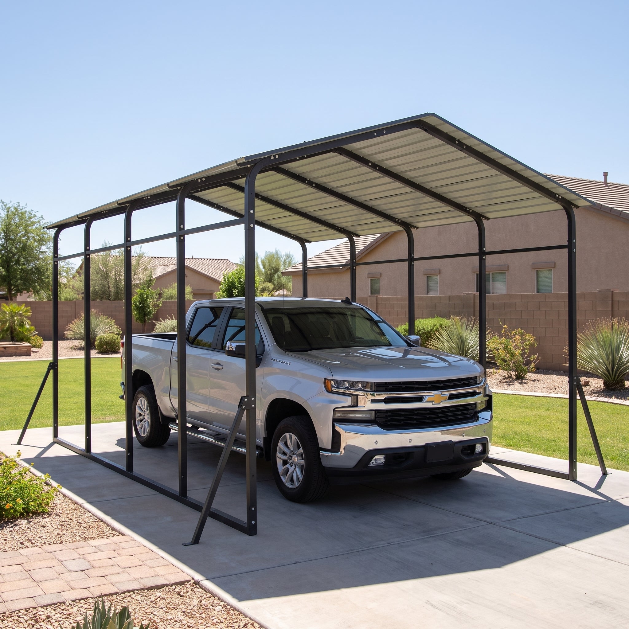 Armored Heavy-Duty Steel Carport 12' Γ 20', with Gambrel Metal Roof