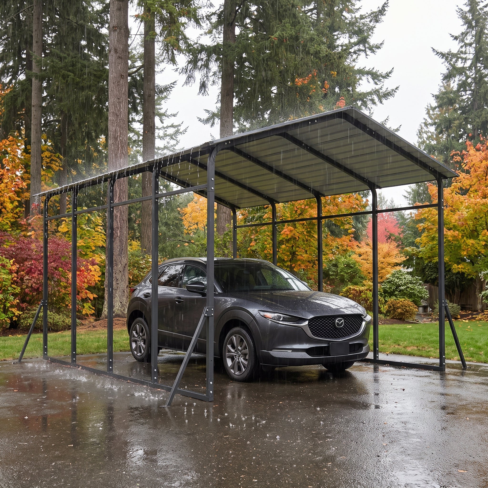 Armored Heavy-Duty Steel Carport 12' × 20', with Gambrel Metal Roof
