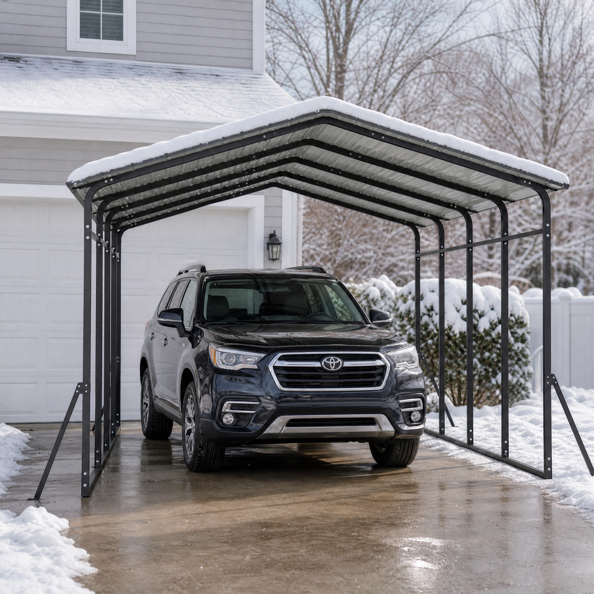 Armored Heavy-Duty Steel Carport 12' × 20', with Gambrel Metal Roof