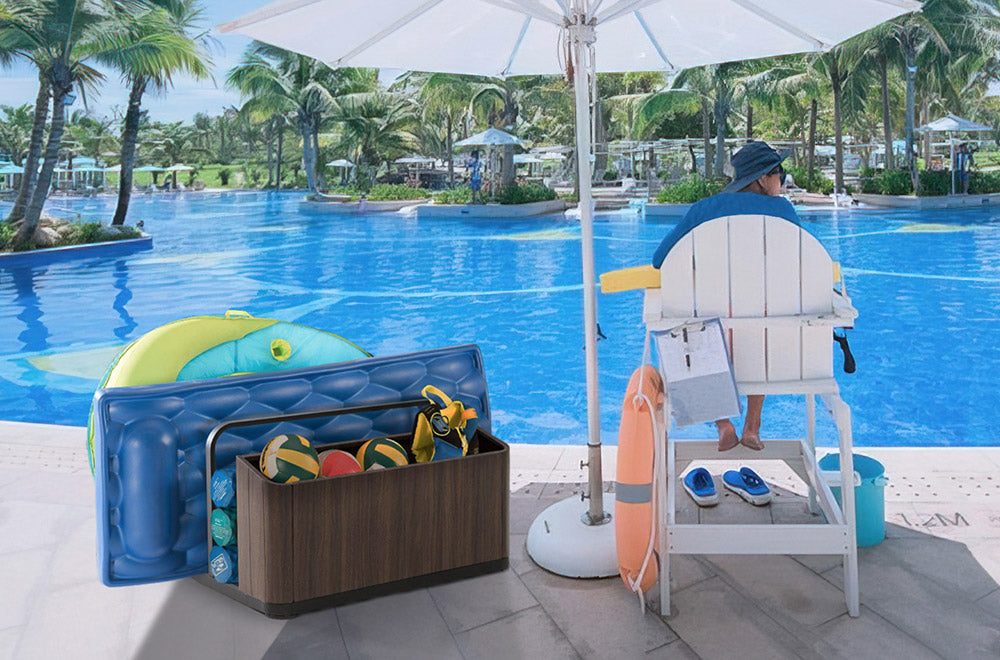 SUNJOY Outdoor Black Aluminum Pool Float Storage Rack
