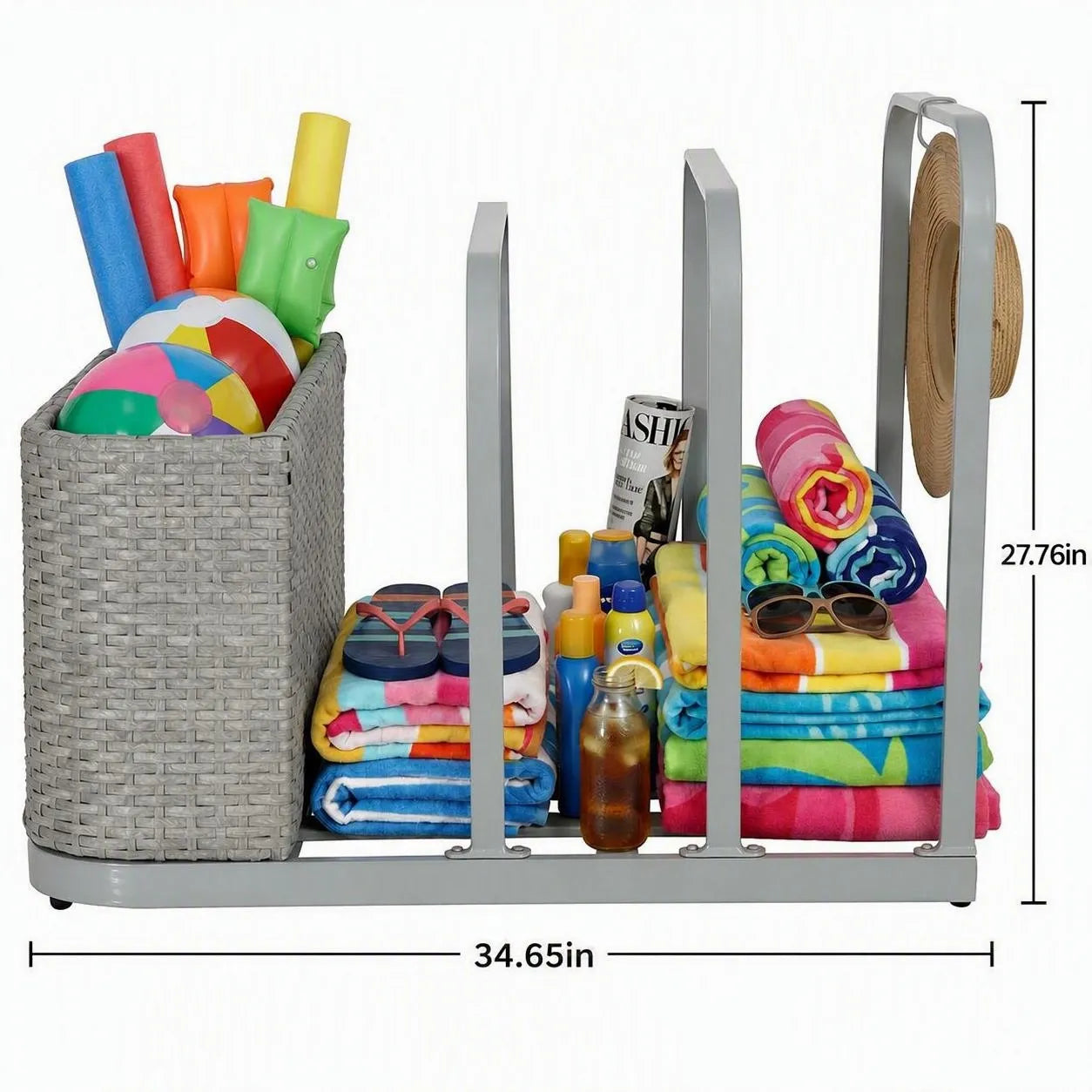 Oversized Rust-proof Wicker Pool Organizer 35'' - Gray