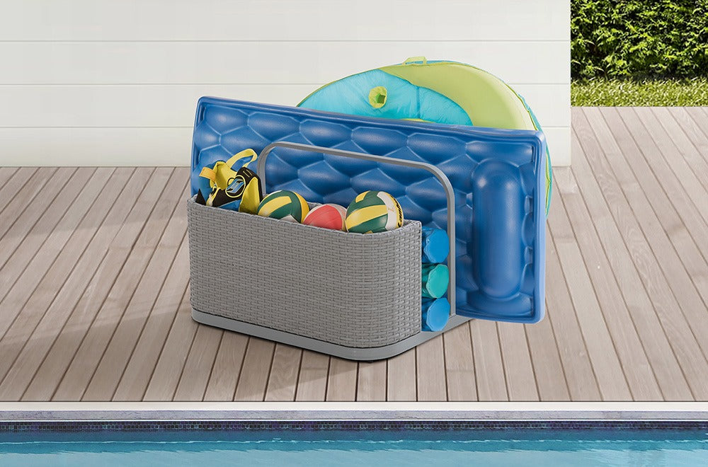 SUNJOY 35 Inch Rust-proof Wicker Pool Float Storage Rack for Floaties
