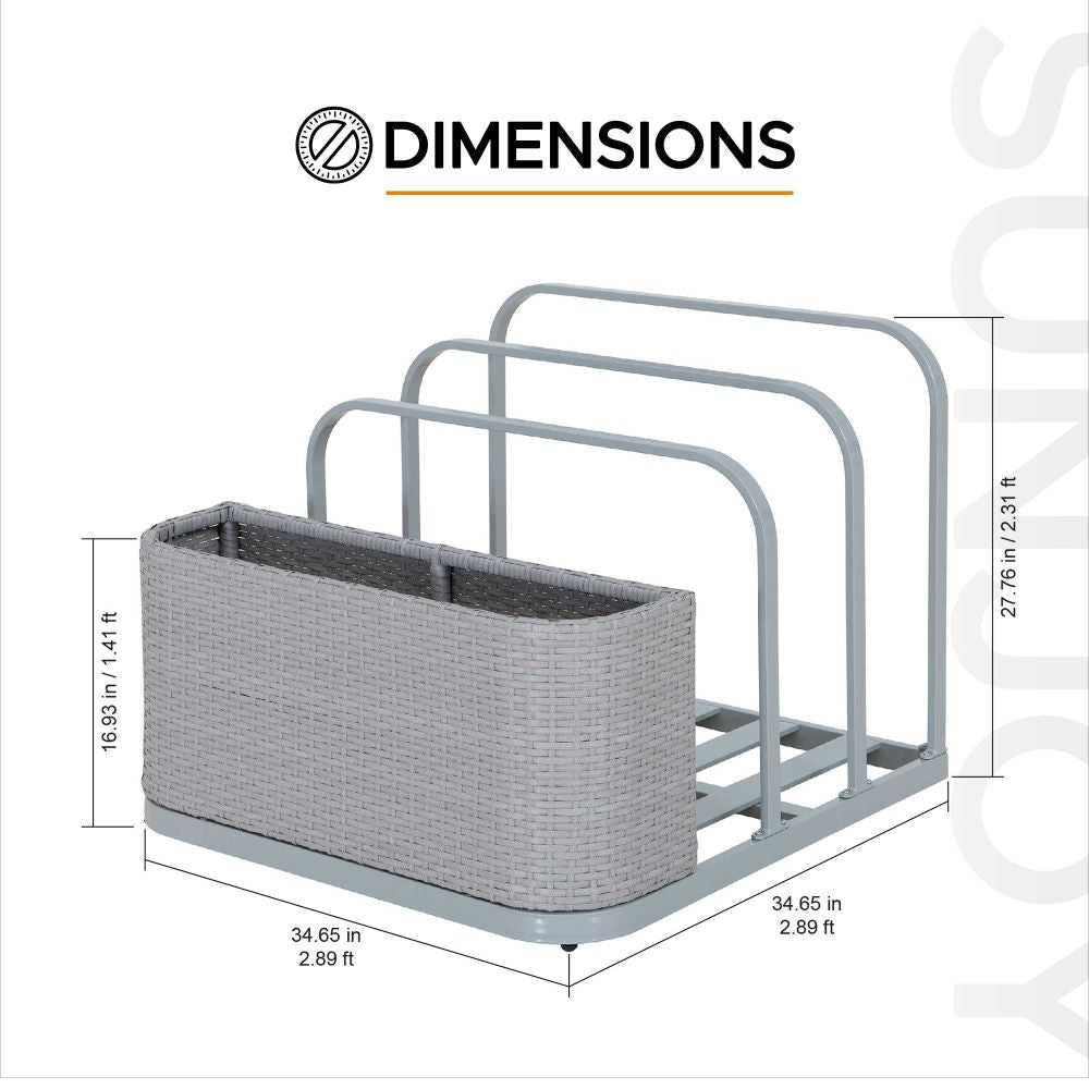 SUNJOY 35 Inch Rust-proof Wicker Pool Float Storage Rack for Floaties.