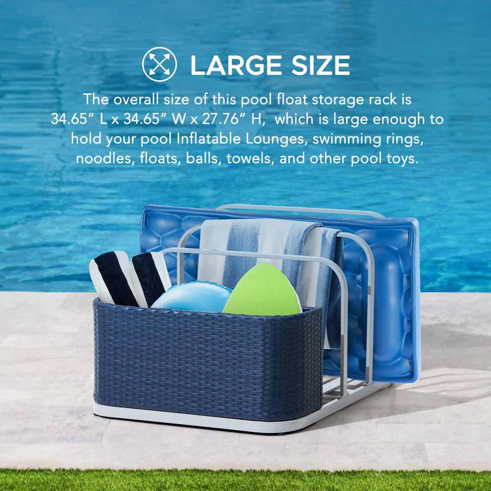 SUNJOY 35 Inch Rust-proof Wicker Pool Float Storage Rack for Floaties.
