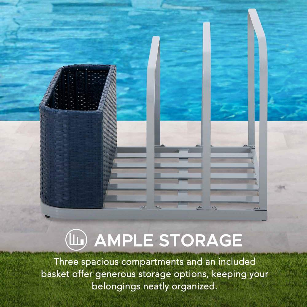 SUNJOY 35 Inch Rust-proof Wicker Pool Float Storage Rack for Floaties.