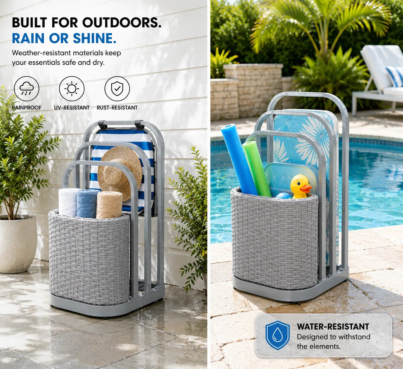 Rust-proof Aluminum Pool Float Storage Rack Organizer 16'' - Gray