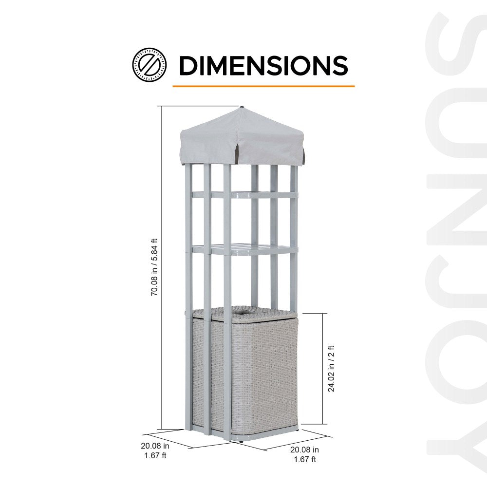 SUNJOY Aluminum Pool Valet Tower with Shelves and Wicker Basket.