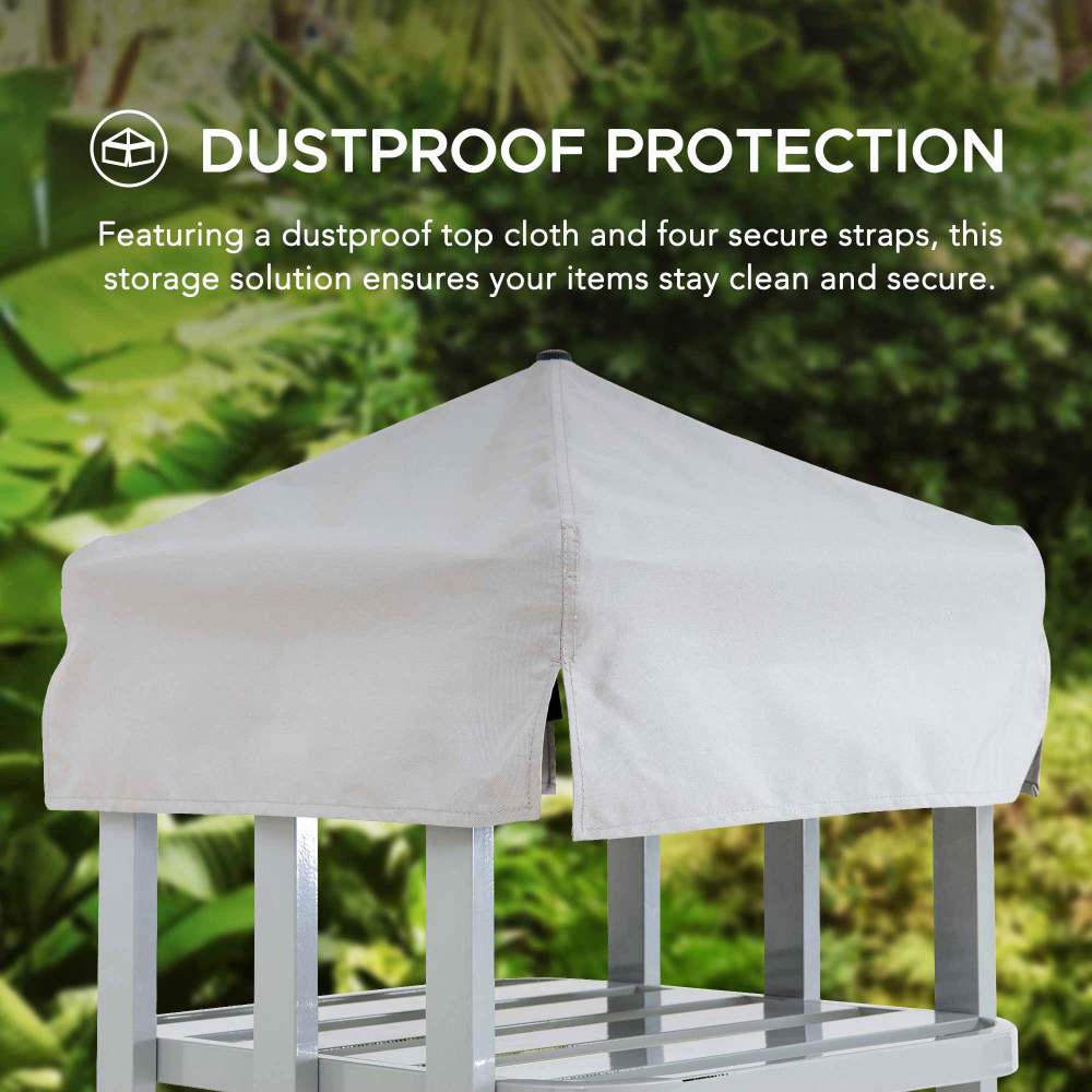 SUNJOY Aluminum Pool Valet Tower with Shelves and Wicker Basket.