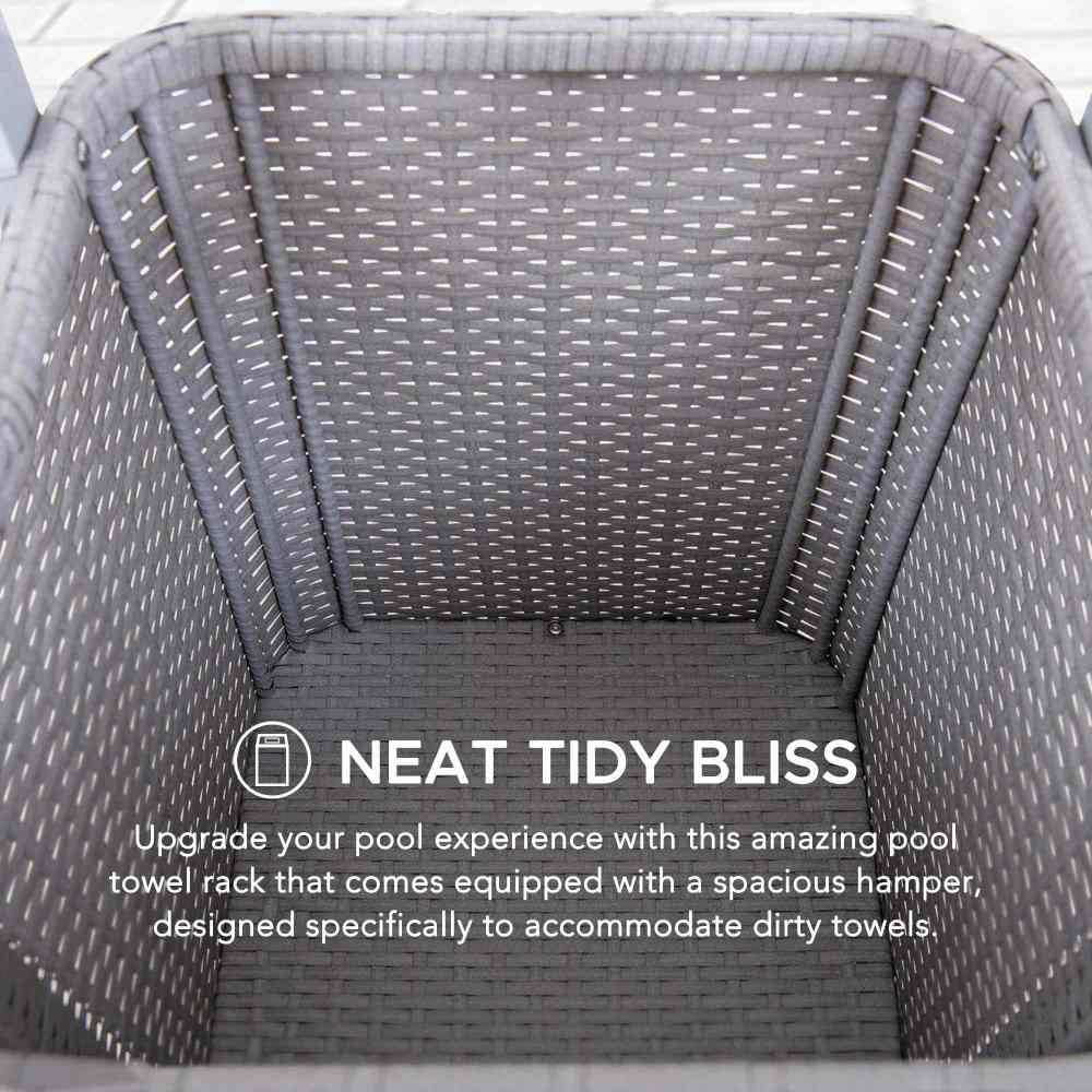 SUNJOY Aluminum Pool Valet Tower with Shelves and Wicker Basket.