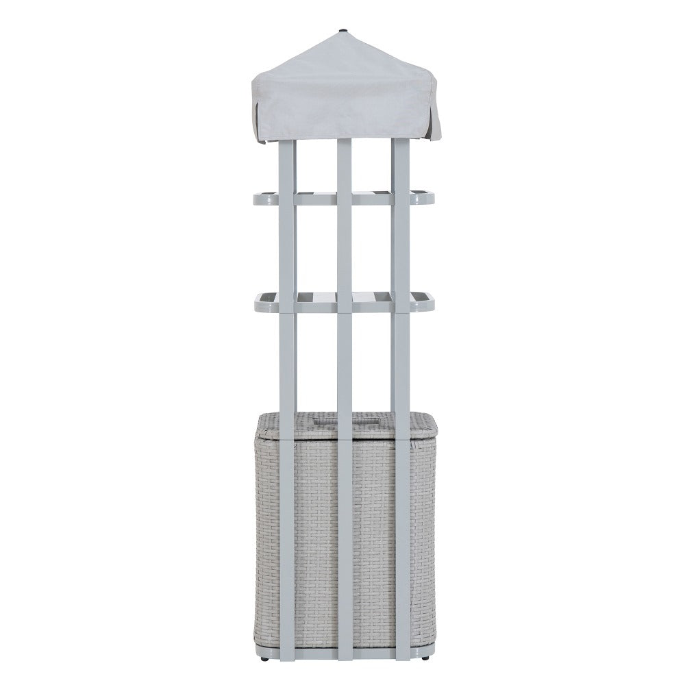 SUNJOY Aluminum Pool Valet Tower with Shelves and Wicker Basket.