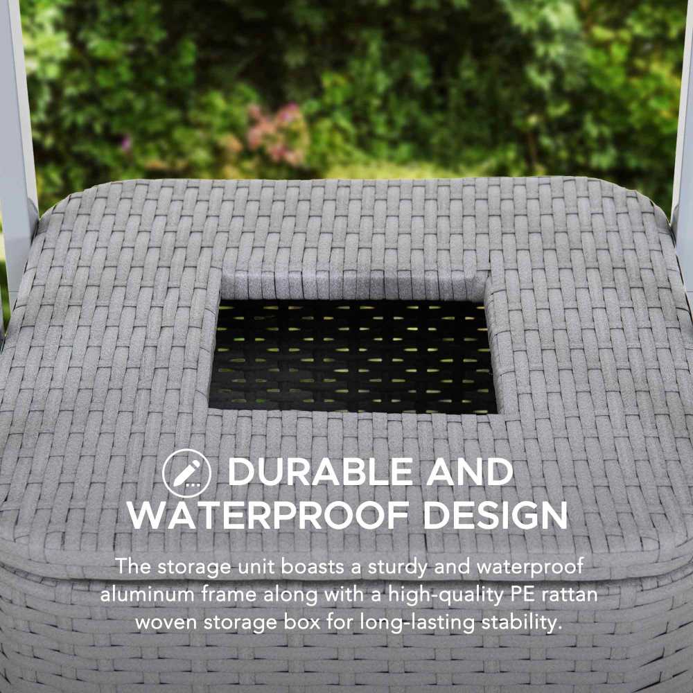 SUNJOY Aluminum Pool Valet Tower with Shelves and Wicker Basket.