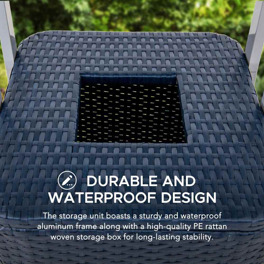SUNJOY Aluminum Pool Valet Tower with Shelves and Wicker Basket.