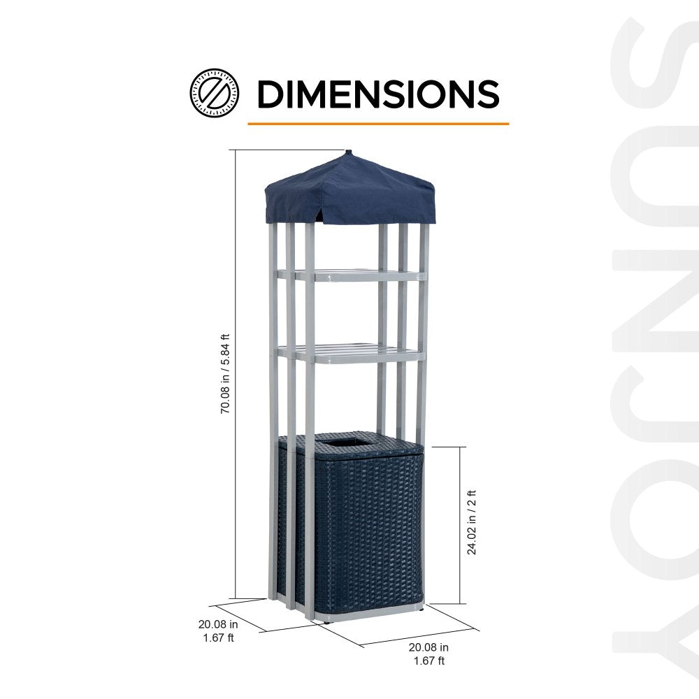 SUNJOY Aluminum Pool Valet Tower with Shelves and Wicker Basket.