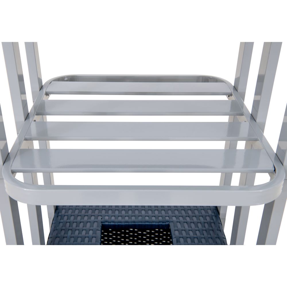 SUNJOY Aluminum Pool Valet Tower with Shelves and Wicker Basket - Navy
