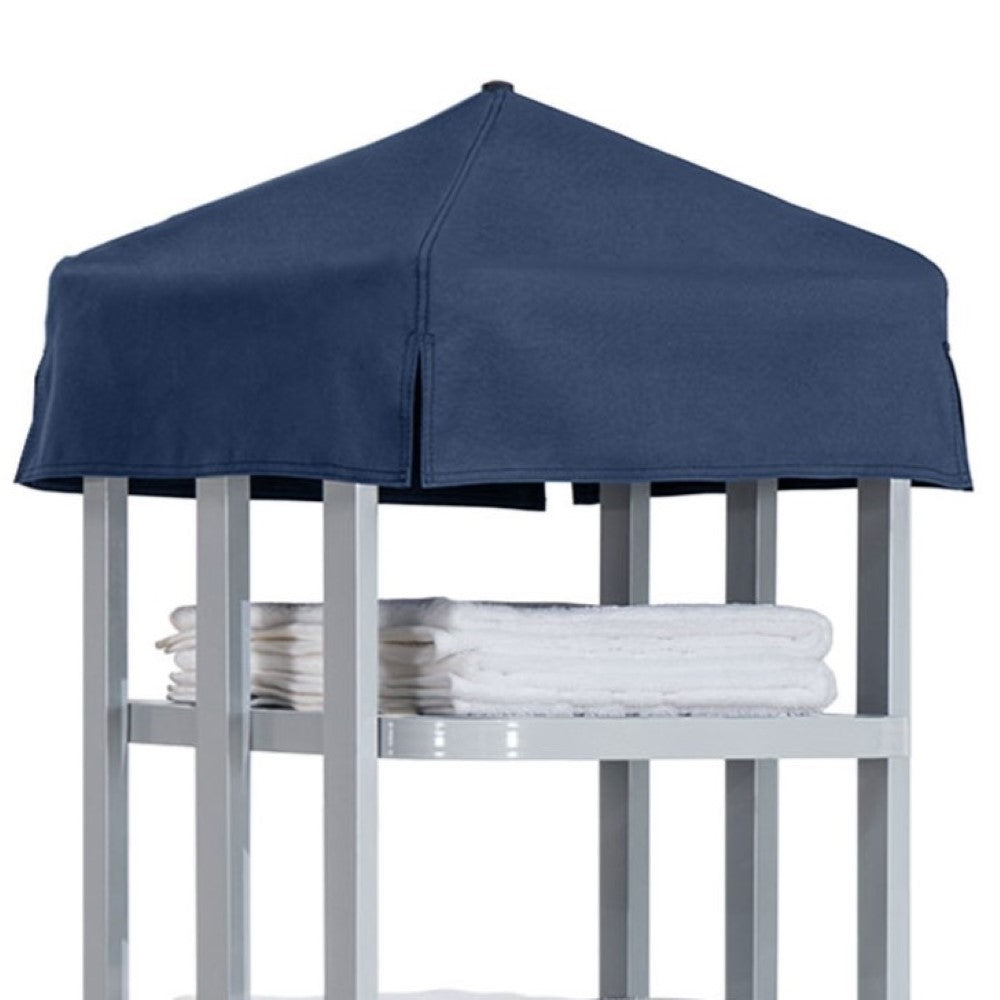 SUNJOY Aluminum Pool Valet Tower with Shelves and Wicker Basket - Navy