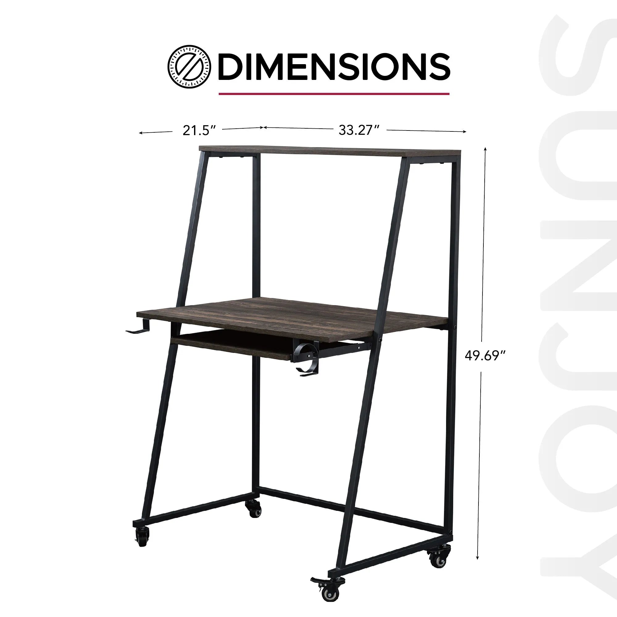 SUNJOY 33" Simplistic Mobile Computer Desk with Lockable Wheels, Cup Holder and Headset Hook