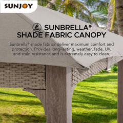 Sunjoy 11x13 Aluminum Posts Soft Top Gazebo with 5-year Fade-resistant Sunbrella® Shade Fabric Canopy Roof and Metal Ceiling Hook.
