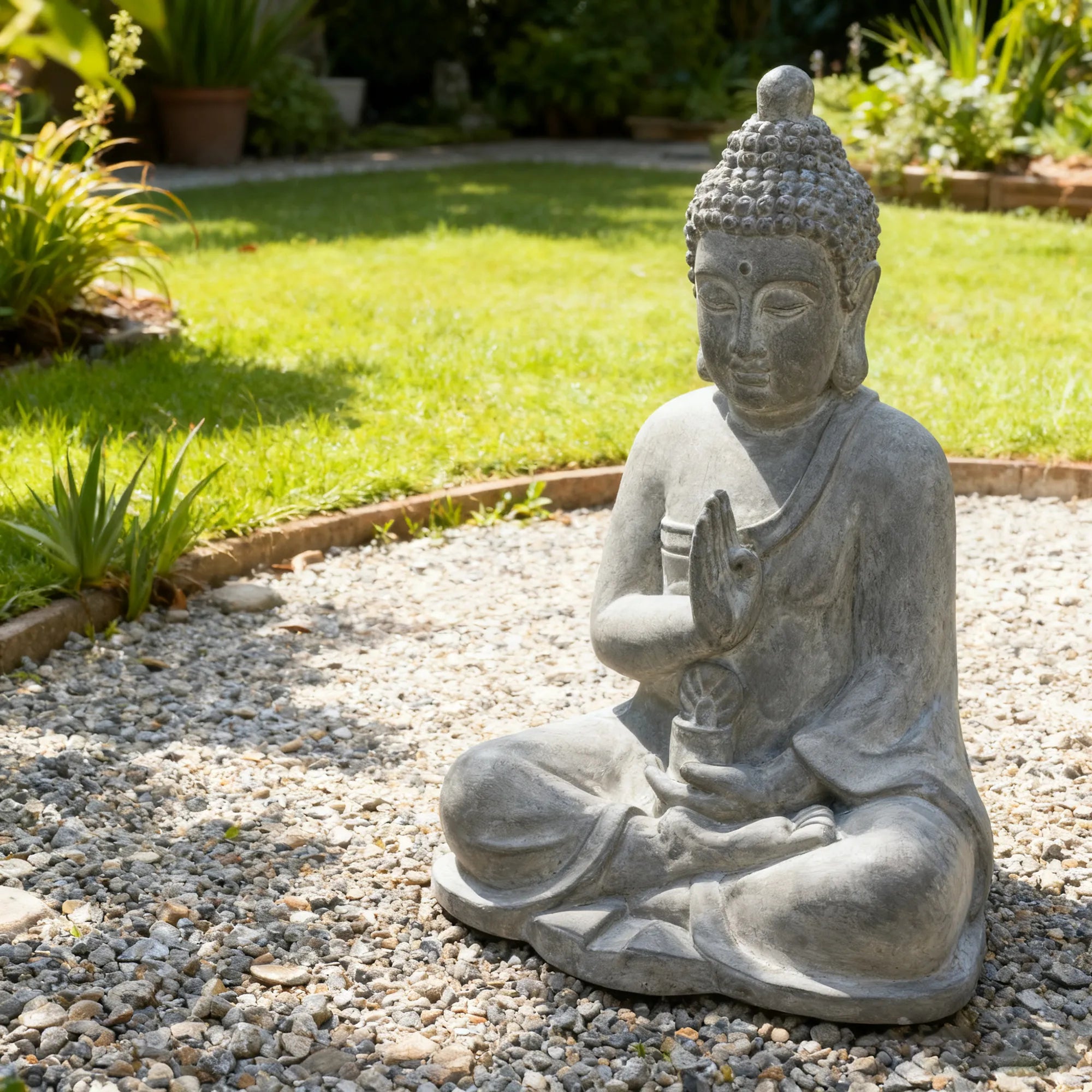 Serenity Blessing Buddha Statue 20" β Weathered Stone Gray