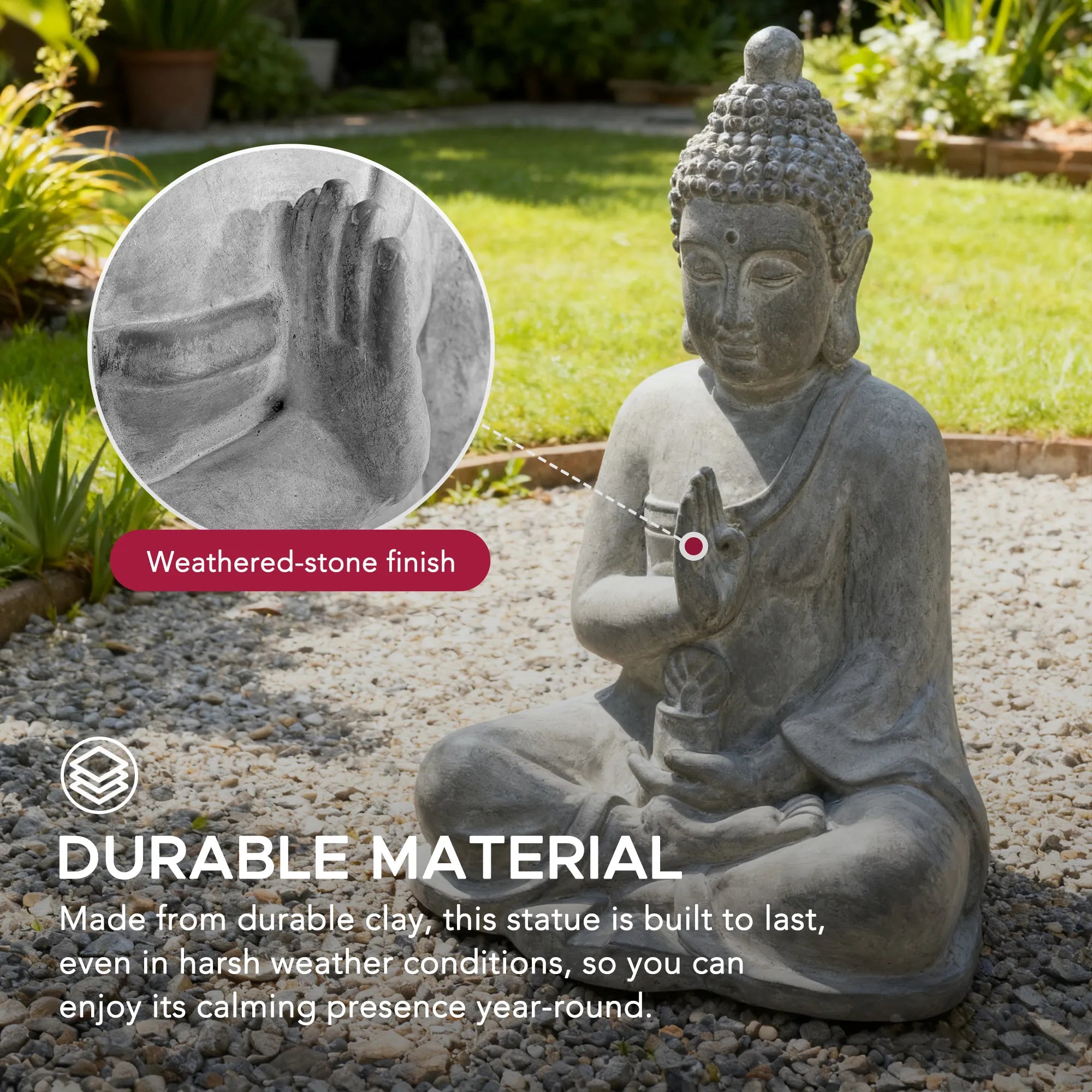 Serenity Blessing Buddha Statue 20" – Weathered Stone Gray