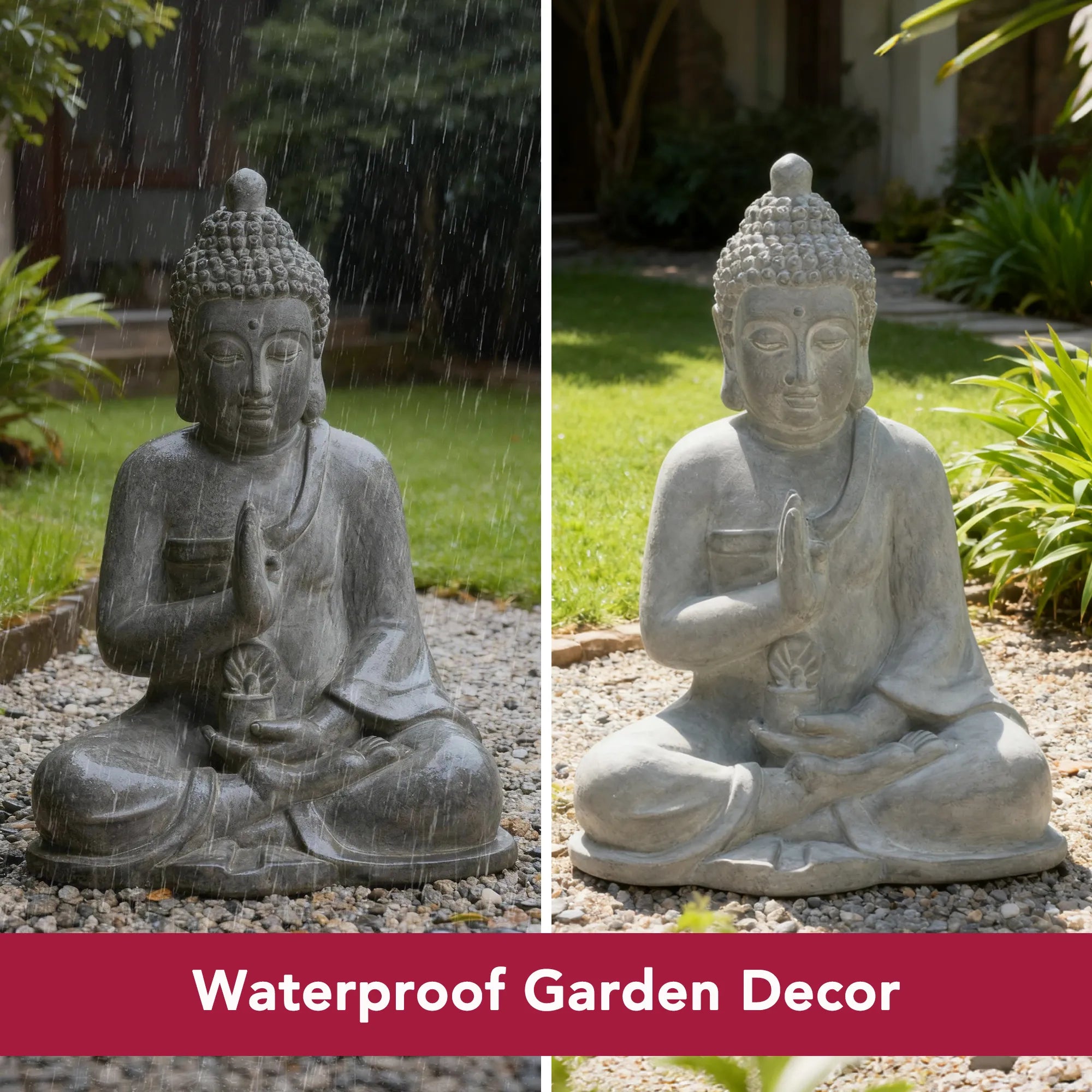 Serenity Blessing Buddha Statue 20" – Weathered Stone Gray