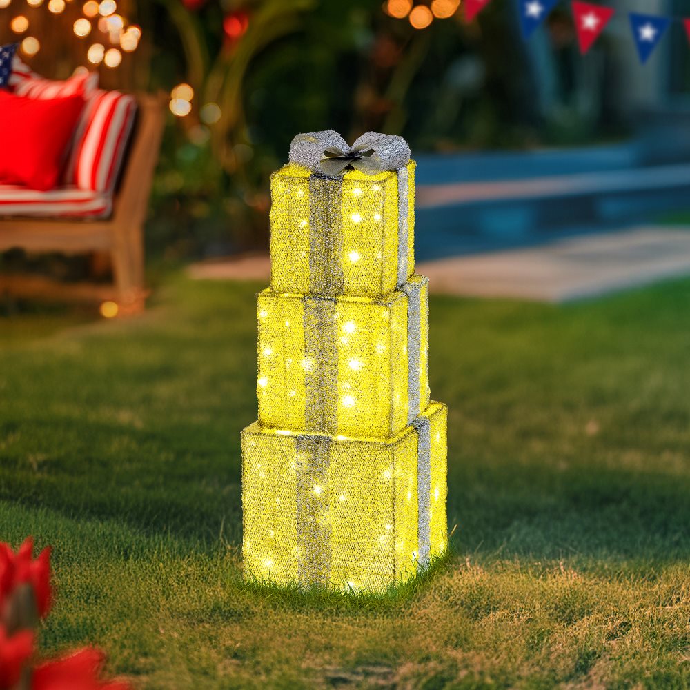 SUNJOY 18 Inch Christmas Light Up Present Boxes with LED Lights