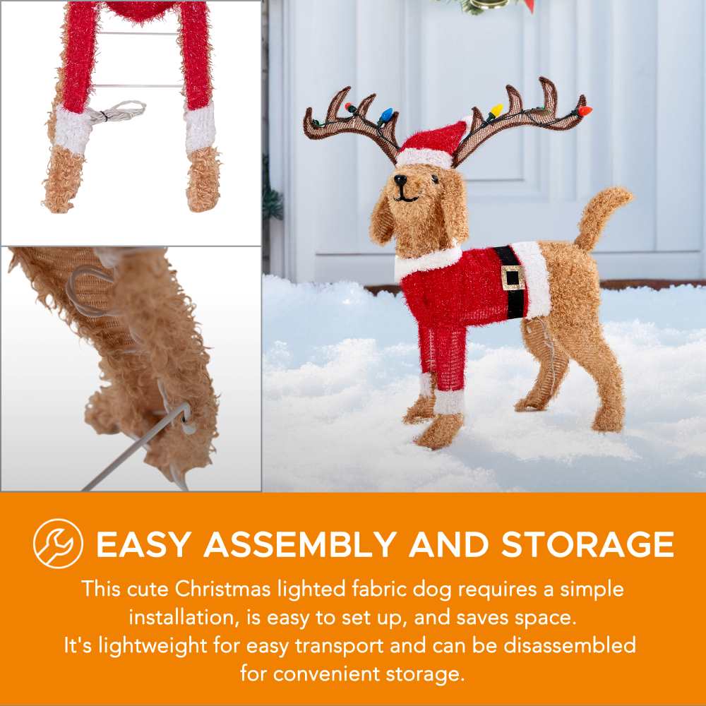 SUNJOY 34 Inch Christmas Lighted Fabric Dog with LED Lights.