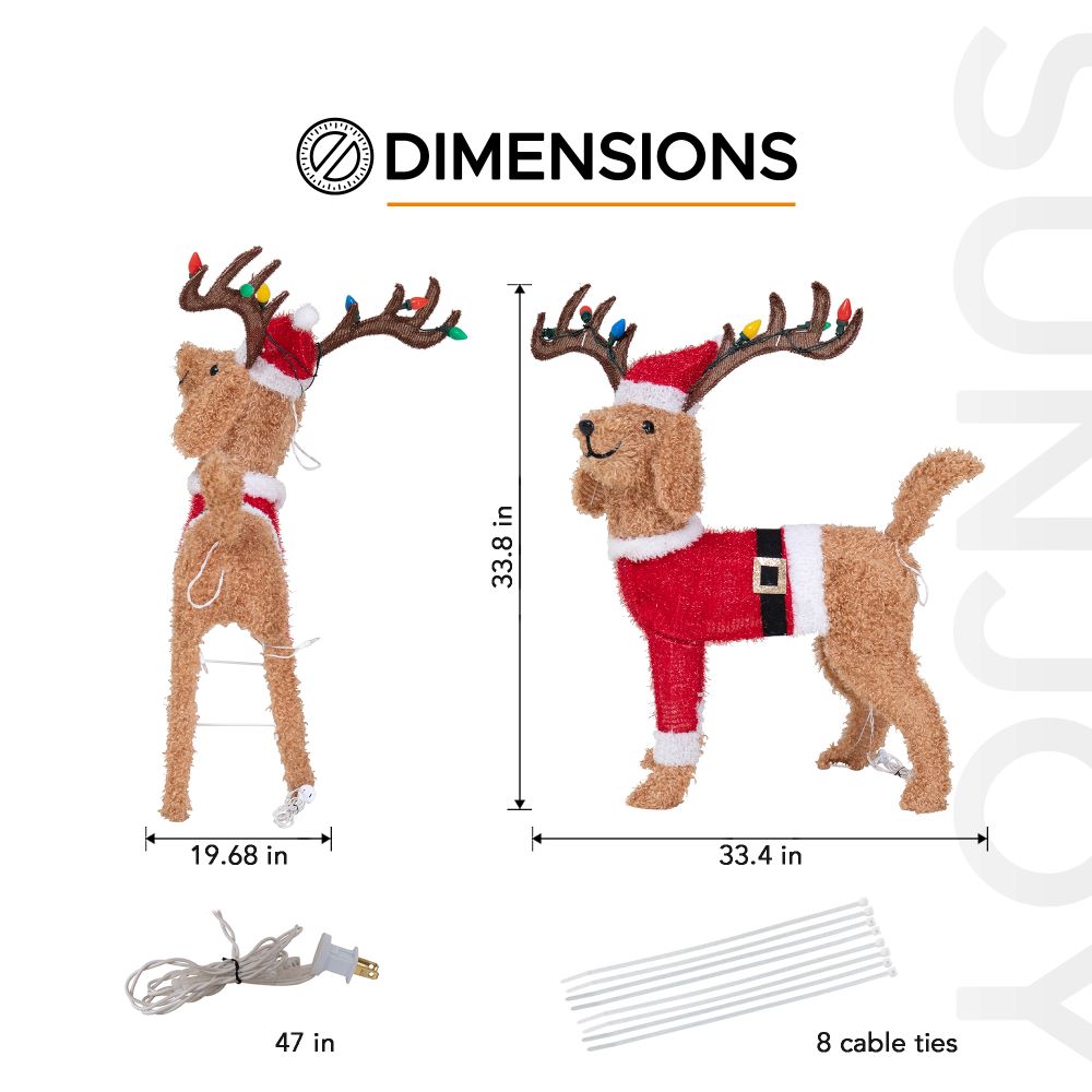 SUNJOY 34 Inch Christmas Lighted Fabric Dog with LED Lights.
