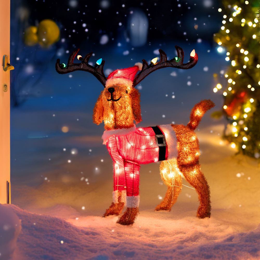 SUNJOY 34 Inch Christmas Lighted Fabric Dog with LED Lights.