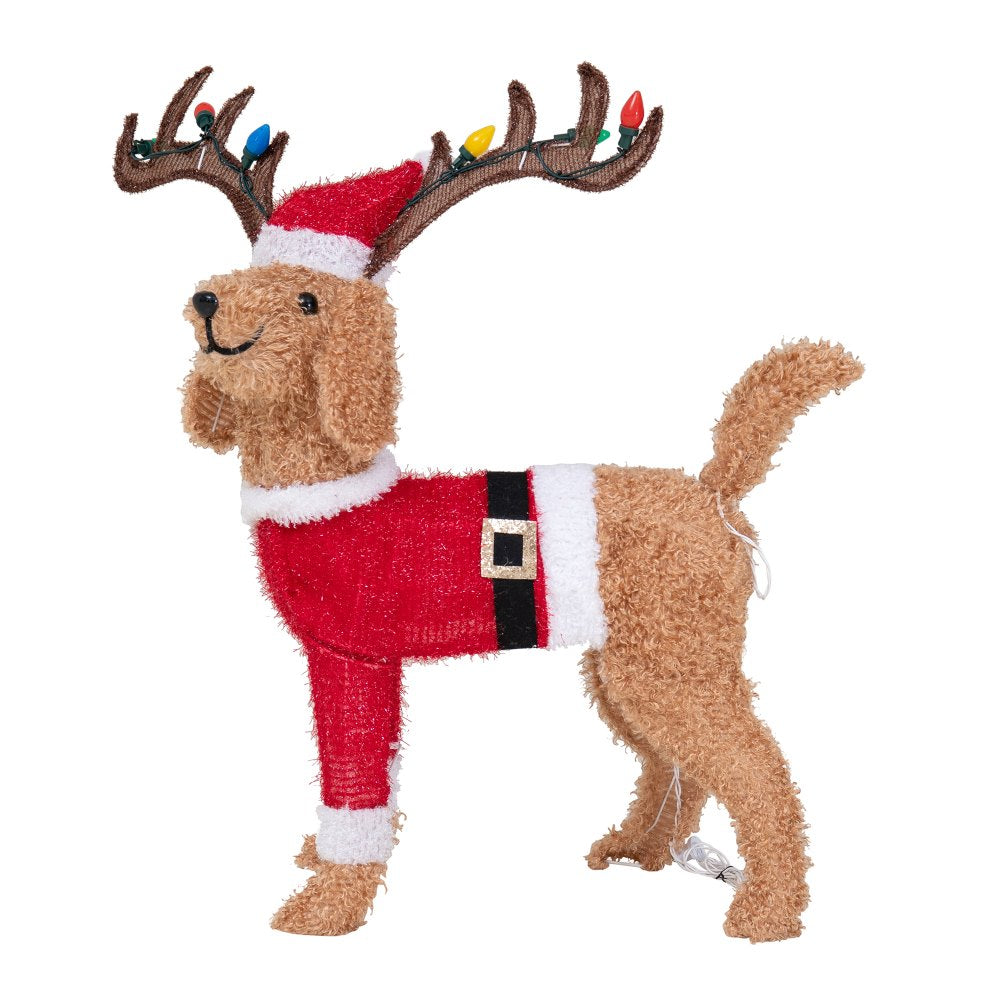 SUNJOY 34 Inch Christmas Lighted Fabric Dog with LED Lights.