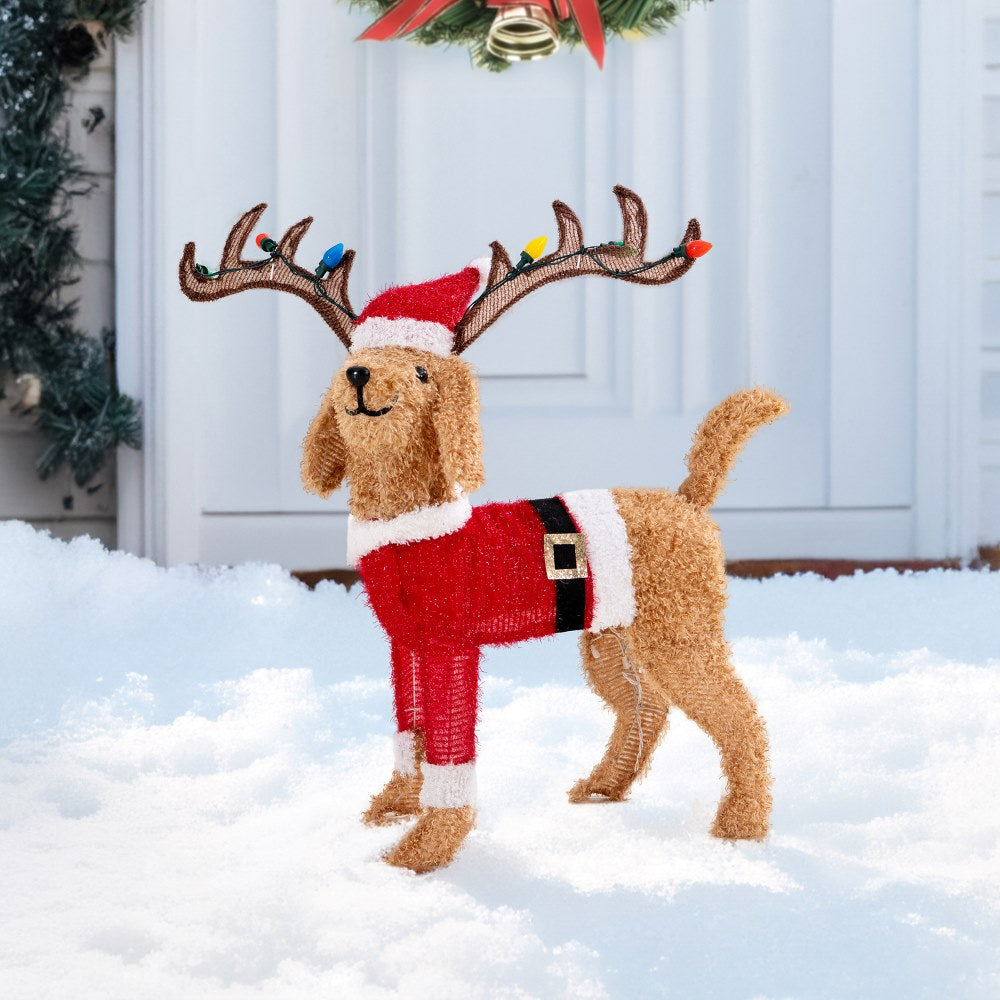 SUNJOY 34 Inch Christmas Lighted Fabric Dog with LED Lights.