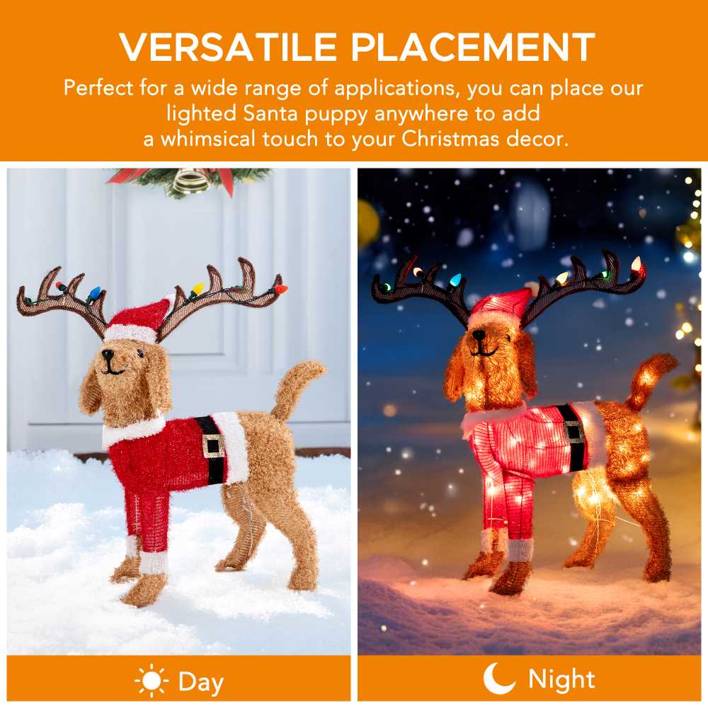 SUNJOY 34 Inch Christmas Lighted Fabric Dog with LED Lights.