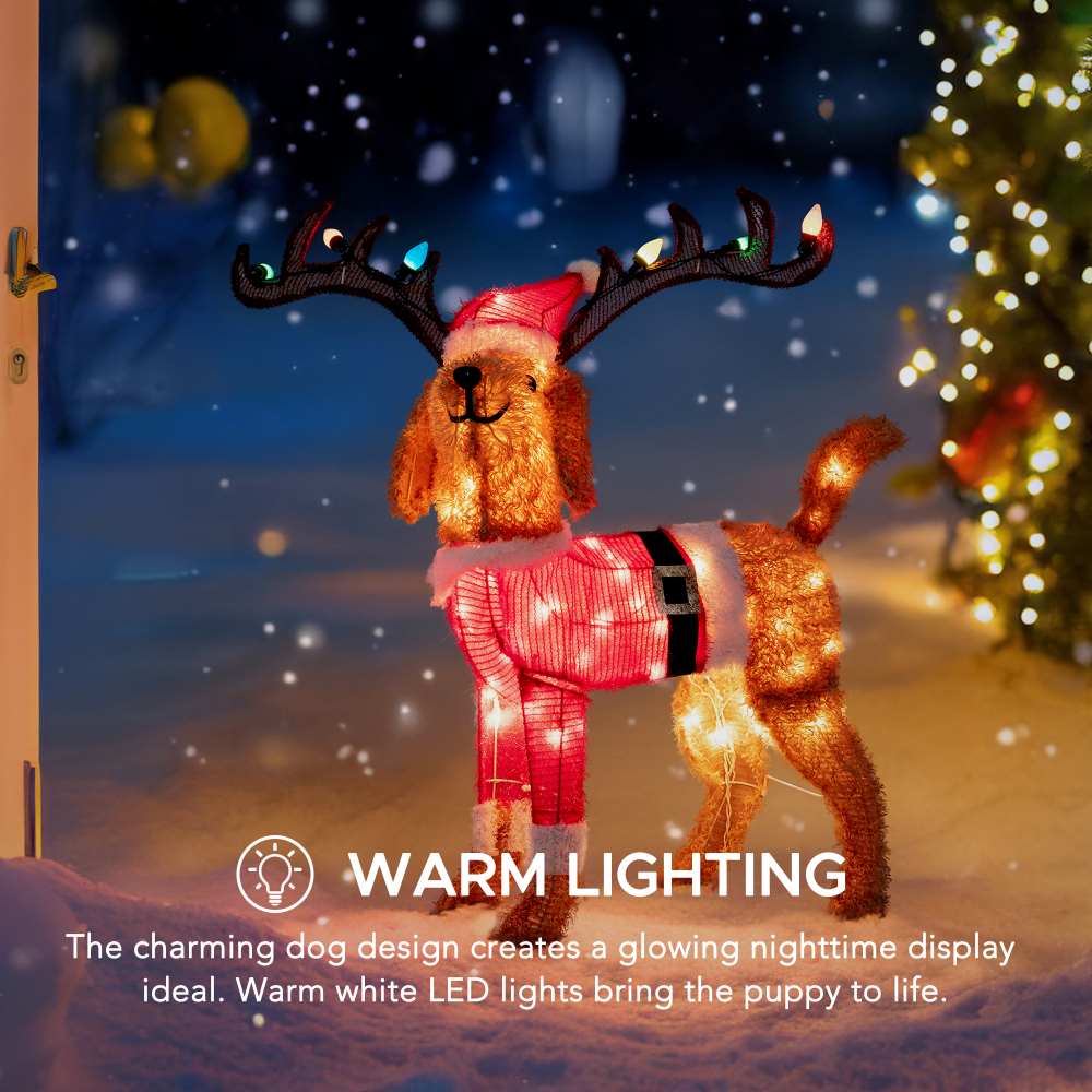 SUNJOY 34 Inch Christmas Lighted Fabric Dog with LED Lights.