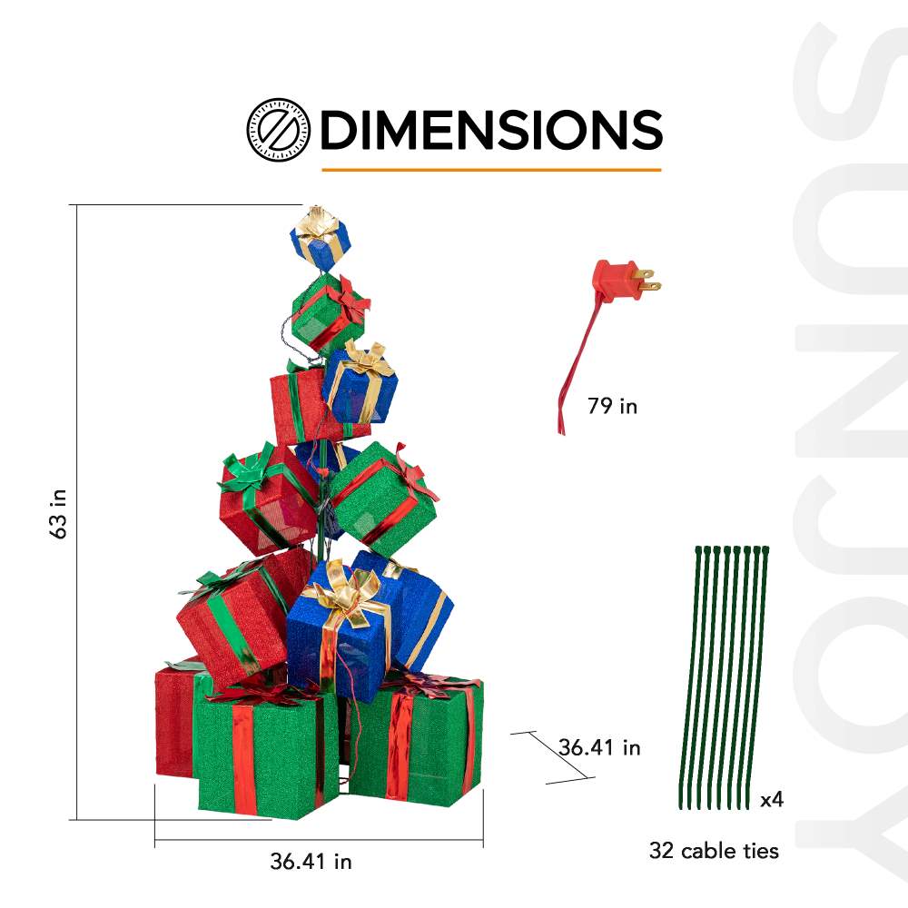 SUNJOY 63 Inch Christmas Lighted Stacked Gift Box with LED Lights.