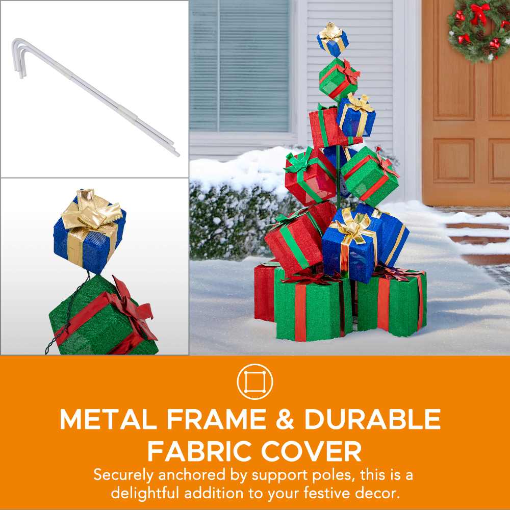 SUNJOY 63 Inch Christmas Lighted Stacked Gift Box with LED Lights.