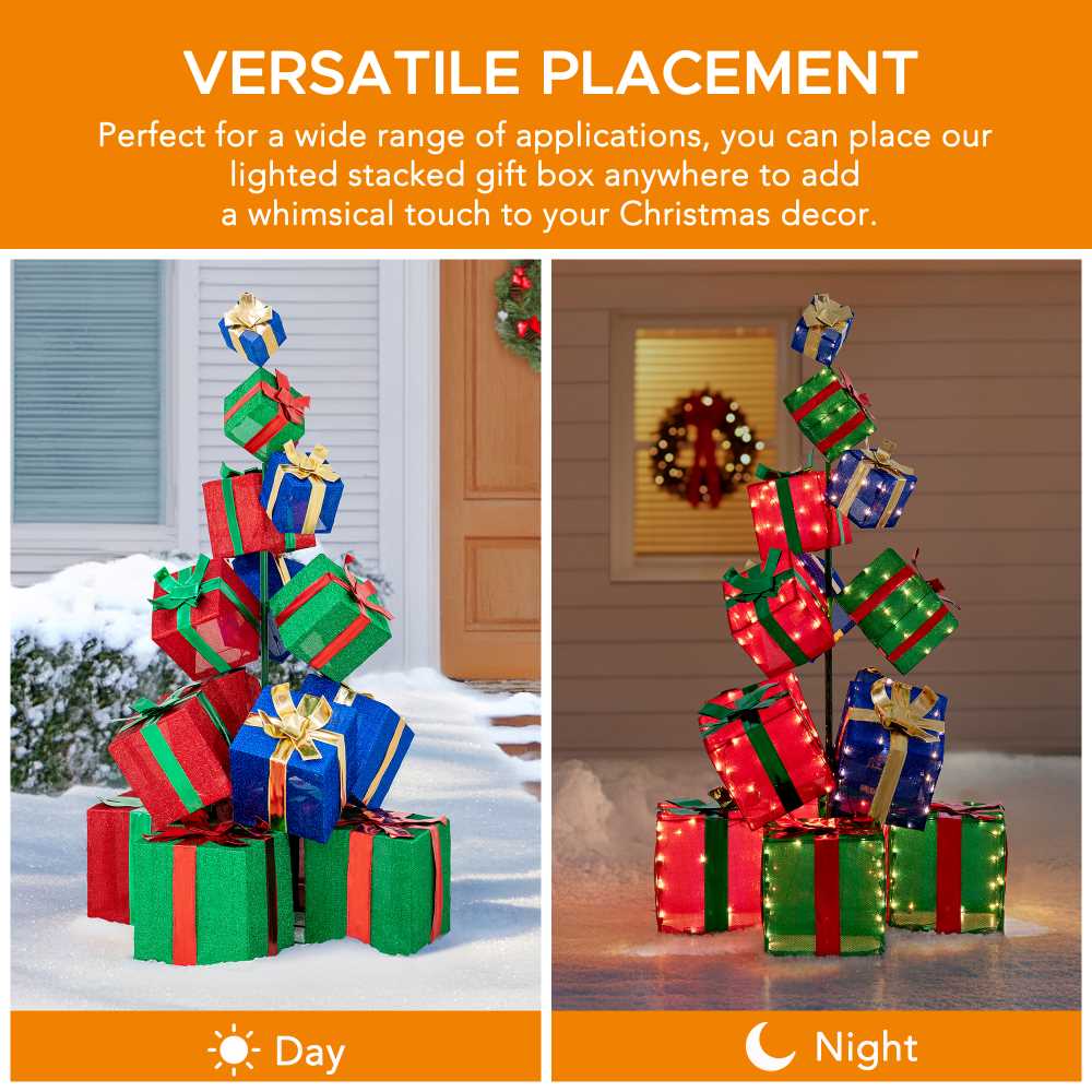 SUNJOY 63 Inch Christmas Lighted Stacked Gift Box with LED Lights.