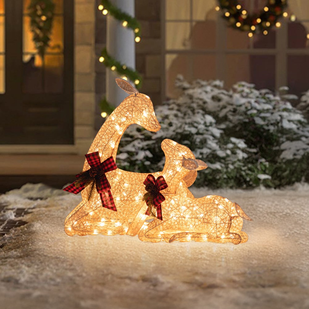 SUNJOY 30 Inch 2-Piece Christmas Lighted Lying Deer with LED Lights.