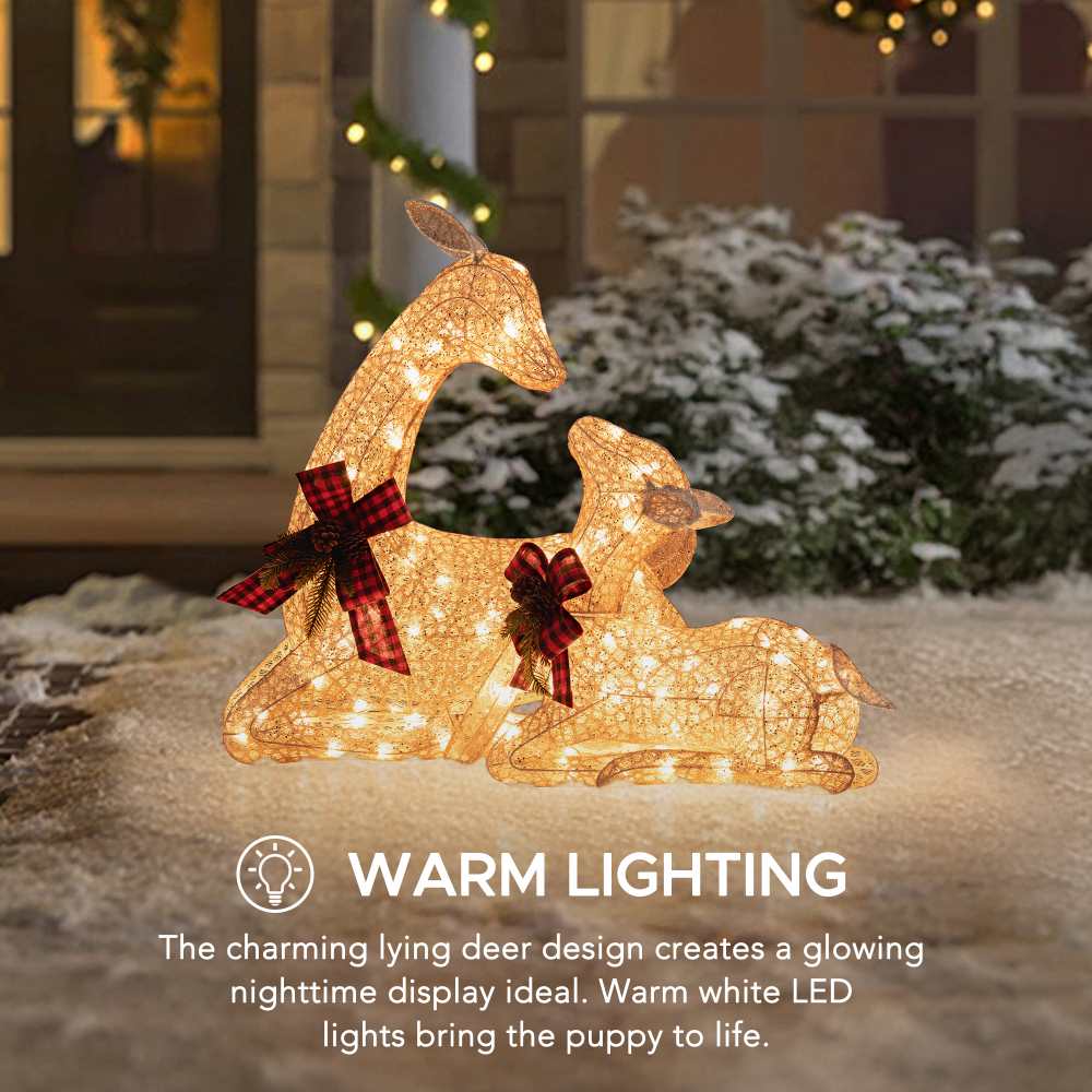 SUNJOY 30 Inch 2-Piece Christmas Lighted Lying Deer with LED Lights.