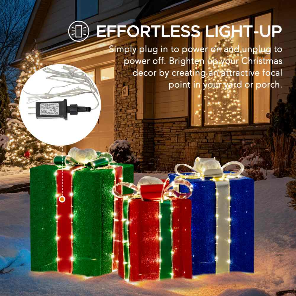 SUNJOY 20 Inch Set of 3 Lighted Gift Boxes with LED Lights.