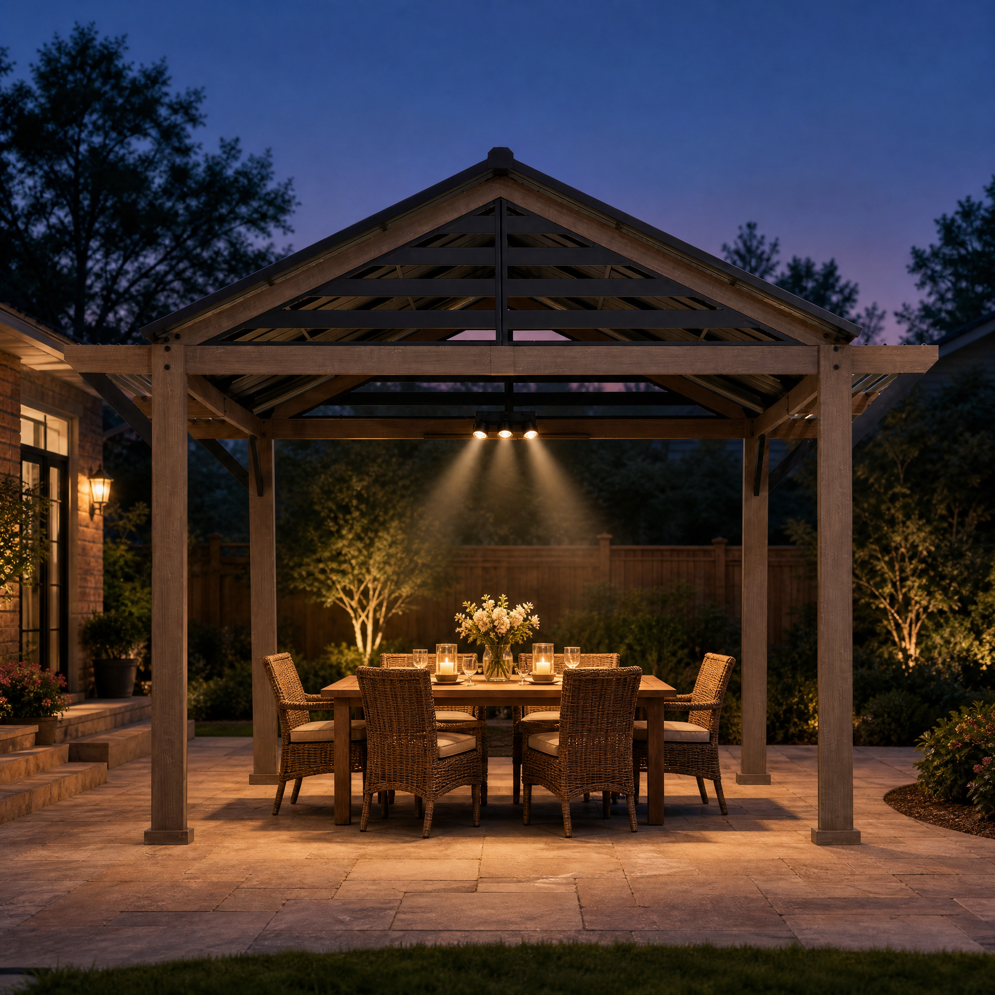 Apex Woodgrain Gable Steel Roof Patio Gazebo, 13×13